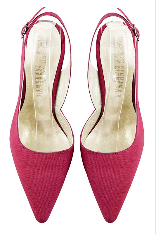 Raspberry red women's slingback shoes. Pointed toe. High slim heel. Top view - Florence KOOIJMAN